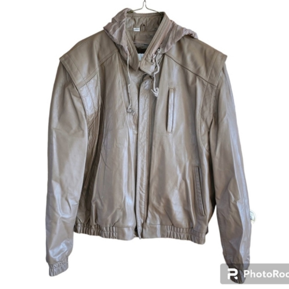 Vintage Wilson’s Leather Brown Fur Lined Hooded Bomber Style Zip Jacket Coat